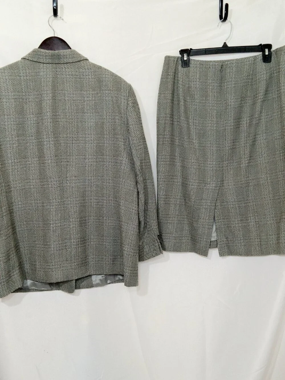 Vintage Linda Allard Ellen Tracy Wool Tweed Skirt Suit Set Womens 14 Gray Career